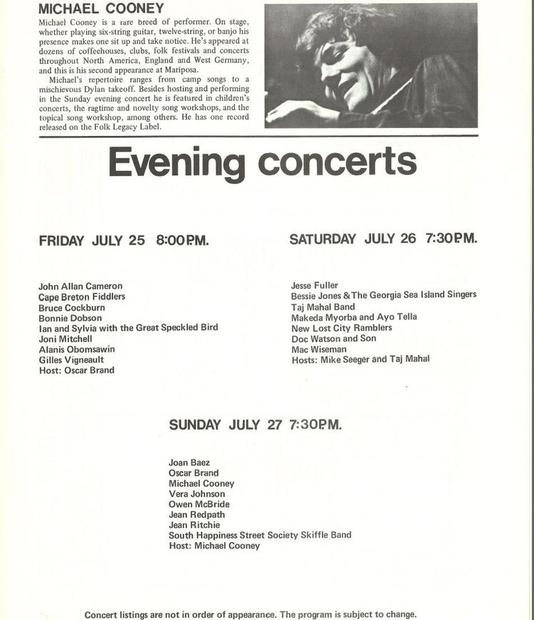 Evening concert schedule.<br>Page 13 from the Programme. 