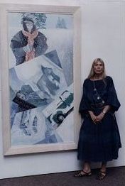 Joni at the Rotunda Gallery in front of her painting titled <i>Before The Avalanche</i>. Photo © REX Features/Mike Floyd. 