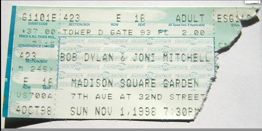 If I didn't still have the ticket stub, I would not have remembered that Dylan was on the bill. All I wanted to see was Joni [jonimcmahon]