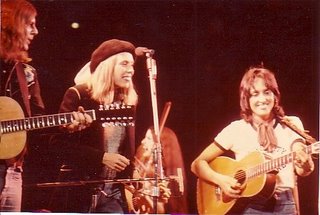 Roger McGuinn, Joni and Joan Baez.  Joni joined the band on stage, performing<br> <i>Black Crow</i> and <i>Song For Sharon.</i>