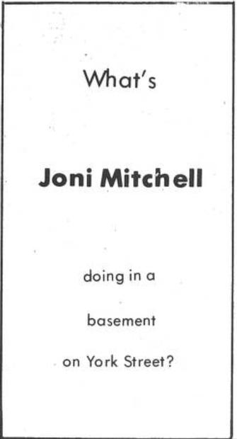 Ad that appeared for a number of days in the Yale Daily News prior to the announcement of Joni's appearances 