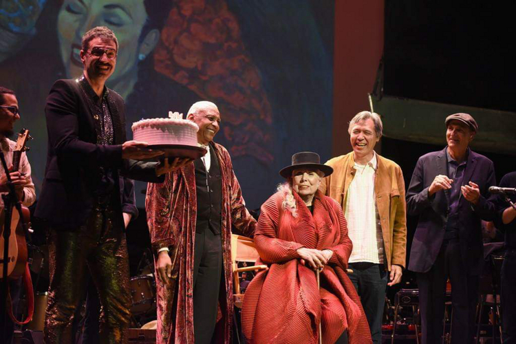 Joni Mitchell being presented with her Birthday Cake after the Concert Photo by Vivien Killilea [NYCRobert]