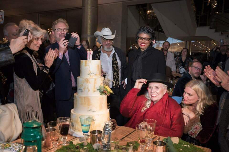 Joni Mitchell being presented with her Birthday Cake at The Soiree after the Concert Photo by Peter Bohler [NYCRobert]