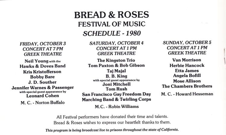 Music Schedule in the 1980 <i>Bread & Roses</i> Program. 