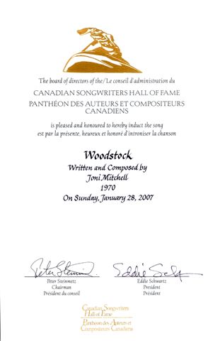 Parchment View of Award for<br>
<i>Woodstock</i>